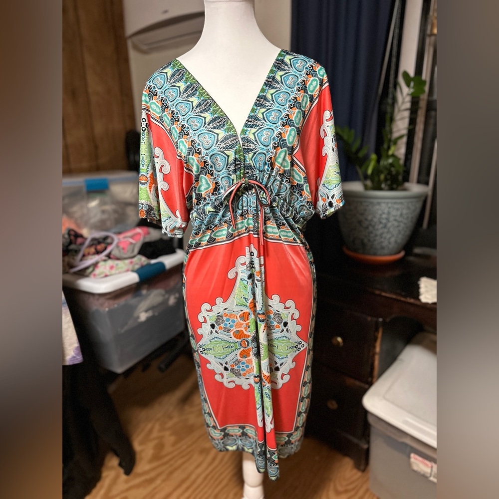 Bohemian Orange, Blue & Green Patterned Islsnd Dress, IX